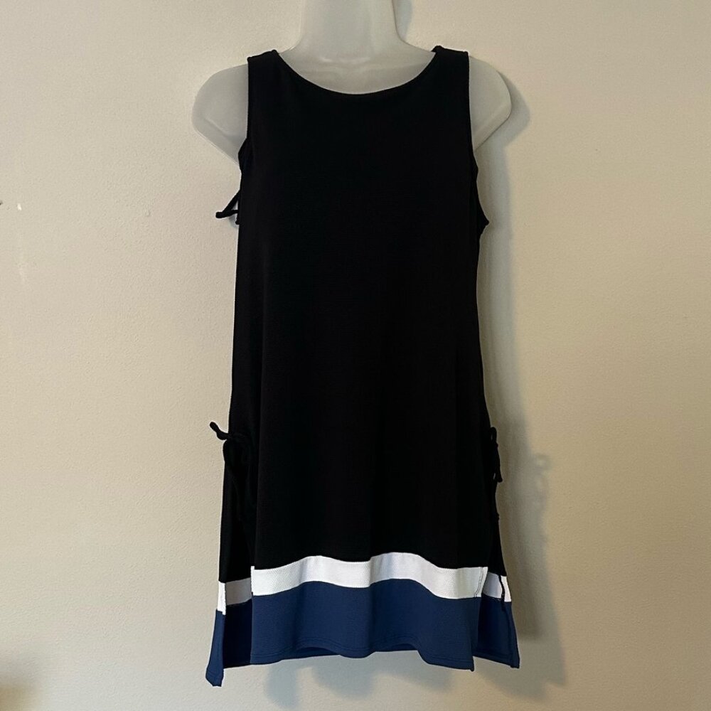 Tommy Bahama Black Sleeveless Layered Shift Dress with Blue & White Bands